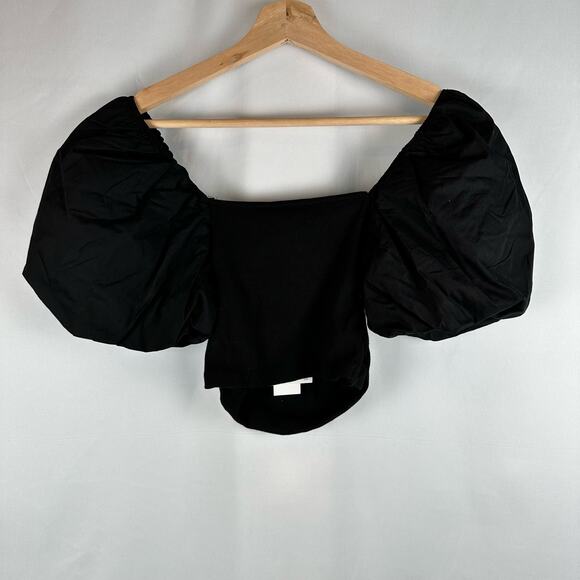 NWT Zara Black Square Neck Puff Sleeve Crop Top Womens Size S Stretchy - Picture 5 of 9